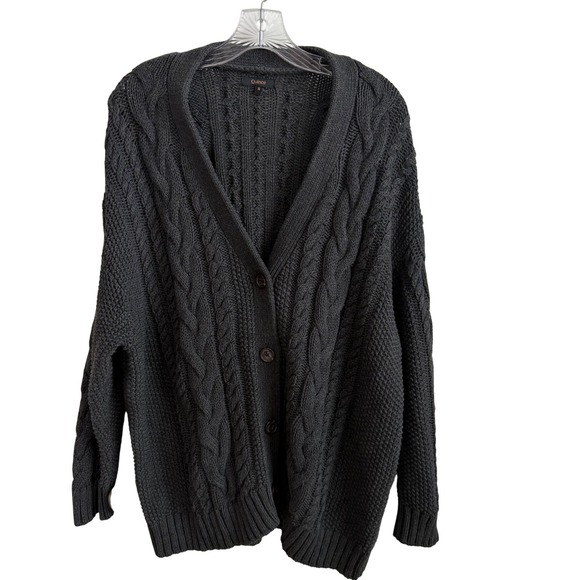 QUINCE Organic Cotton Cable Knit Cardigan Charcoal Chunky Classic Women's S - Picture 3 of 9
